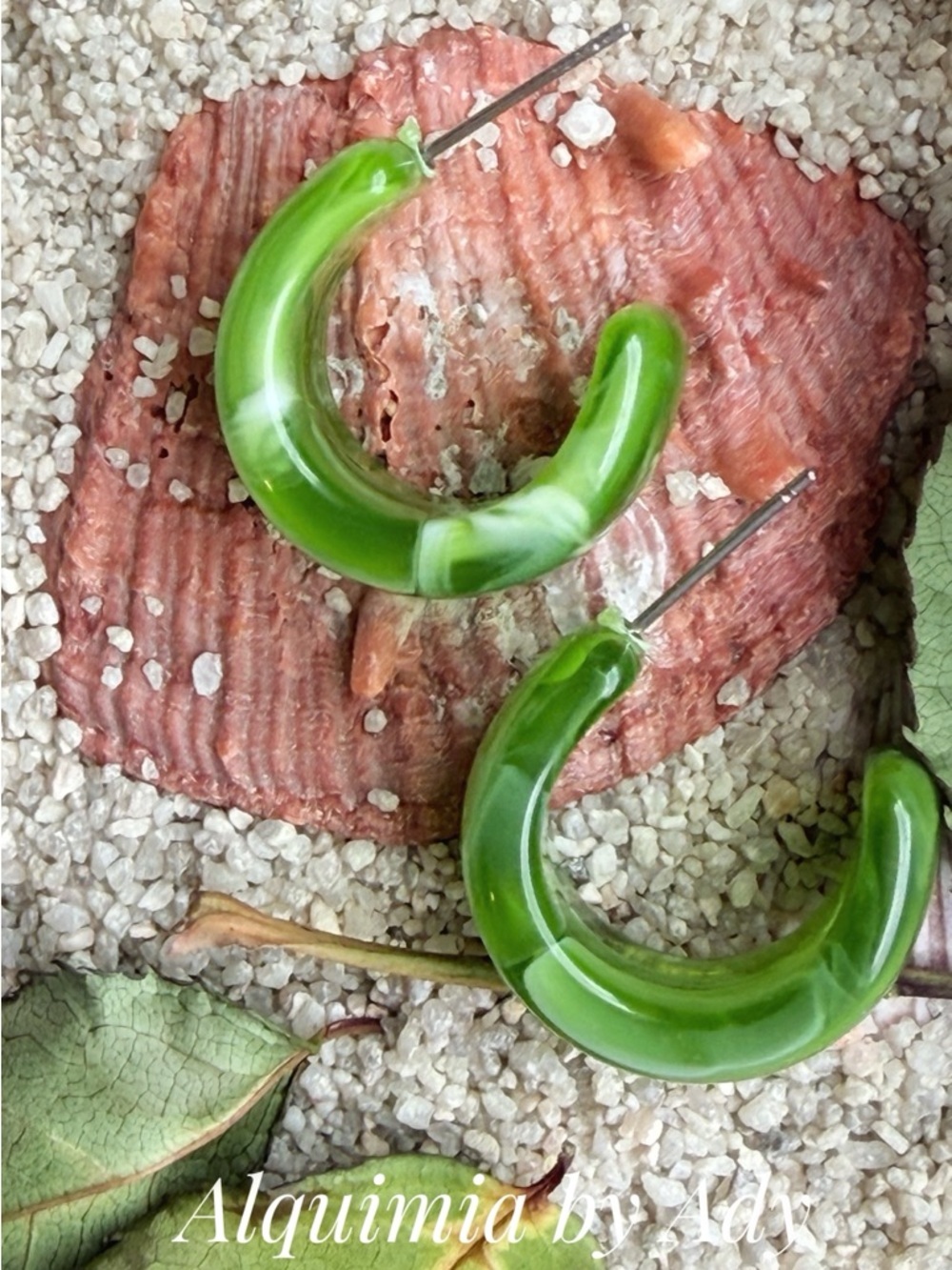 Alquimia Green Marbled Hoop Earrings - Picture 2 of 2